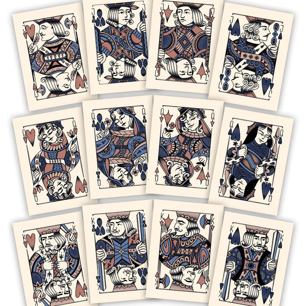 Le figure del mazzo da poker nella prima palette, rosa antico e blu